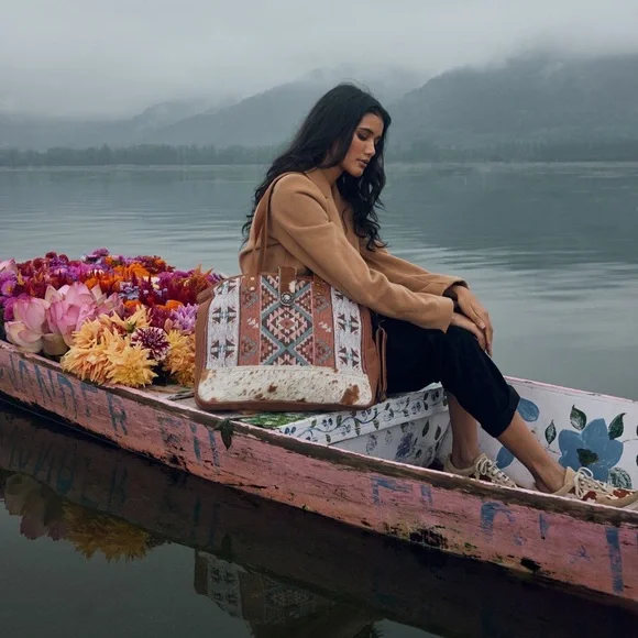 Myra Bag Tori Tote Aztec Native Weave Hair Hide Brown Canvas Tote NWT - Picture 15 of 16